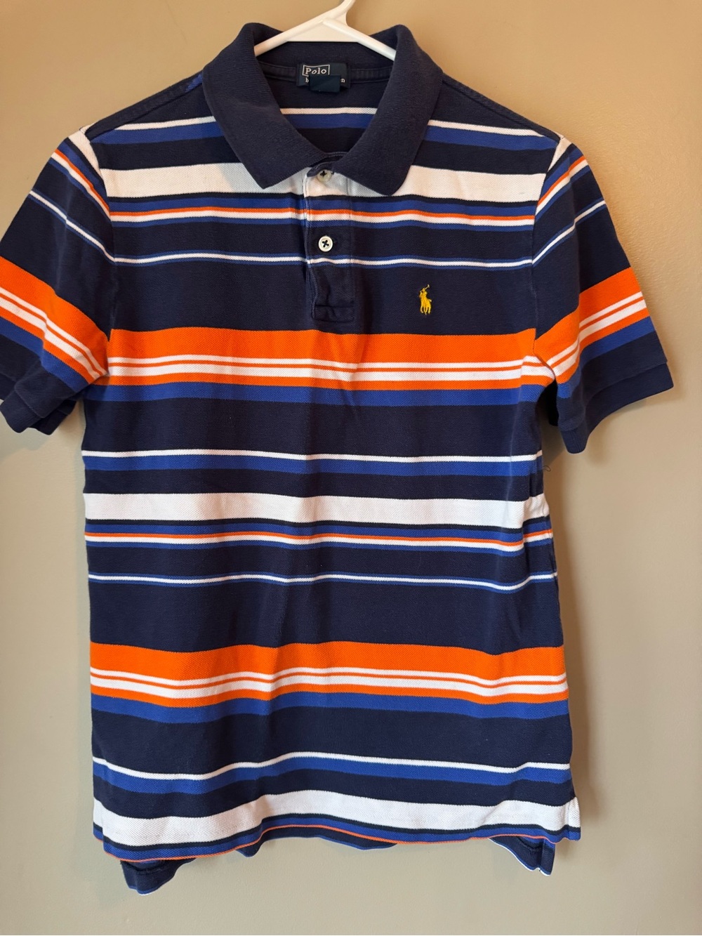 Ralph Lauren Navy and Blue Striped Polo Boys 14/16